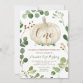 Invitation Végétal Automne Blanc Citrouille 1er anniversaire (Devant)