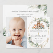 Invitation Végétal Bois Animaux Baptême & 1er Anniversaire (Devant / Derrière)