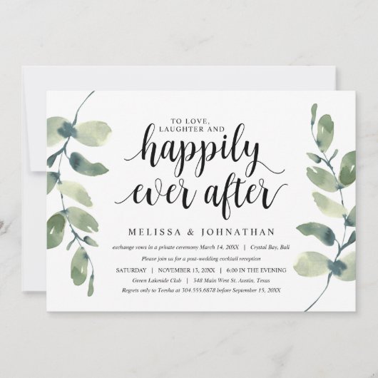 Invitation Végétal Eucalyptus, Encre noire, Mariage en Elopem (Devant)