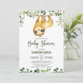 Invitation Végétal Floral mignonne Sloth Baby shower Invitati (Debout devant)