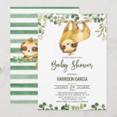 Invitation Végétal Floral mignonne Sloth Baby shower Invitati (Devant / Derrière)