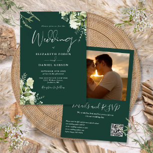 Invitation Végétal QR Code Photo Emerald Green Mariage