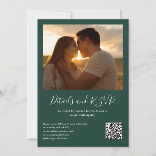 Invitation Végétal QR Code Photo Emerald Green Mariage (Dos)