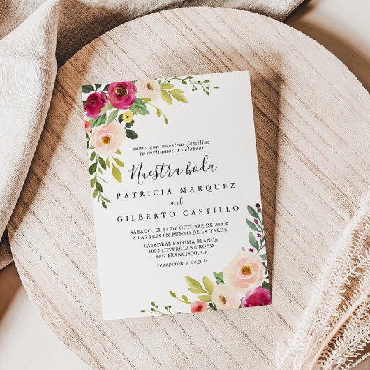Invitation Végétal Rose Blush Floral Nuestra Boda Mariage