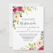 Invitation Végétal Rose Blush Floral Nuestra Boda Mariage (Devant)