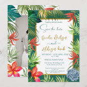 Invitation Végétal tropical palmier or script (Devant / Derrière)