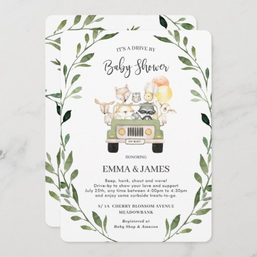 Invitation Végétal Woodland Drive Par Baby shower Neutre (Devant / Derrière)