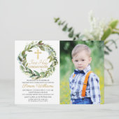 Invitation Végétal Wreath Première Sainte Communion Photo (Debout devant)