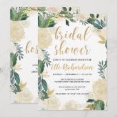 Invitation Végétale ivoire fleurie couronne or nuptiale douch (Devant / Derrière)