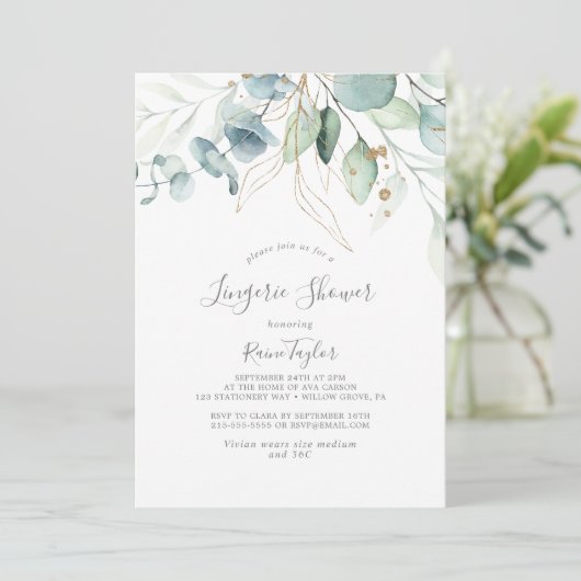 Invitation Végétation aérée et feuille d'or Douche Lingerie (Debout devant)
