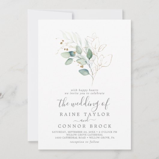Invitation Végétation aérée et feuille d'or Le Mariage de (Devant)