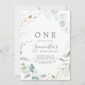 Invitation Végétation aérée et feuille d'or Première fête d'a (Devant)