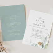 Invitation Végétation aérée et feuille d'or tout en un Mariag