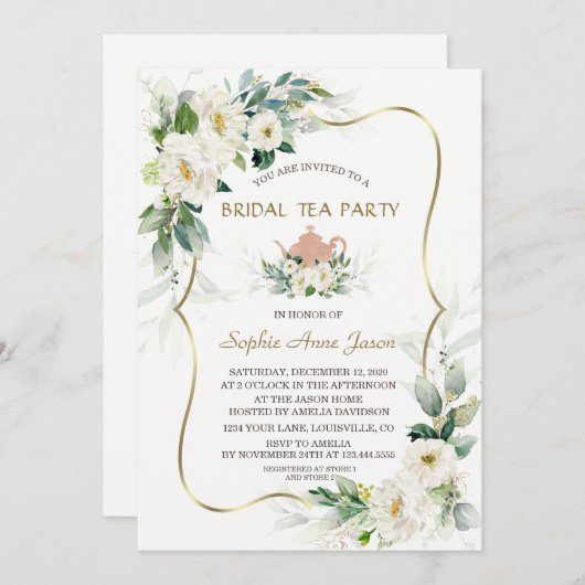 Invitation Végétation aérée Fleurs blanches Fête des mariées  (Devant / Derrière)