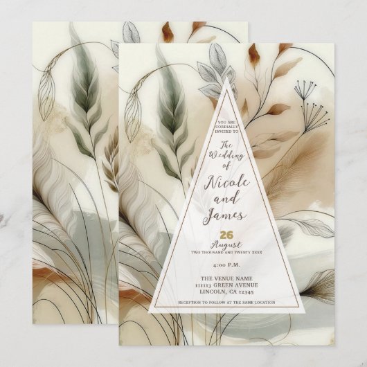 Invitation Végétation agitée Mariage botanique moderne (Devant / Derrière)