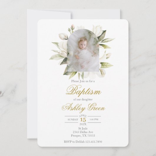 Invitation Végétation avec image Baptême (Devant)