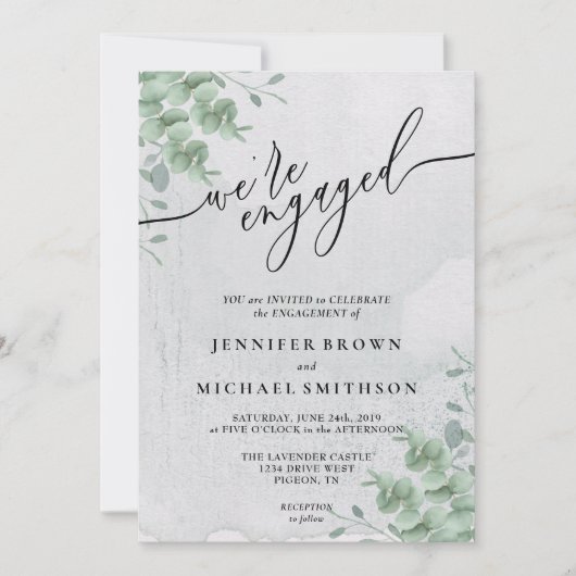 Invitation Végétation Boho Eucalyptus Signature Fiancés (Devant)