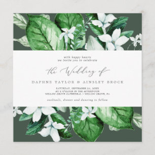 Invitation Végétation boisée Hunter Green Mariage Carré