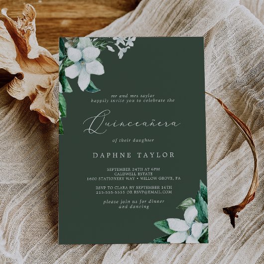 Invitation Végétation boisée | Hunter Green Quinceañera