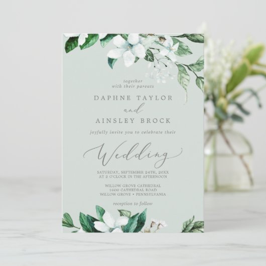 Invitation Végétation boisée | Mariage vert à la menthe (Debout devant)