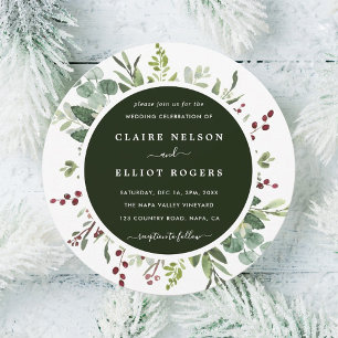 Invitation Végétation botanique Noël Vert Mariage Cercle