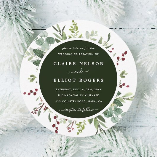 Invitation Végétation botanique Noël Vert Mariage Cercle