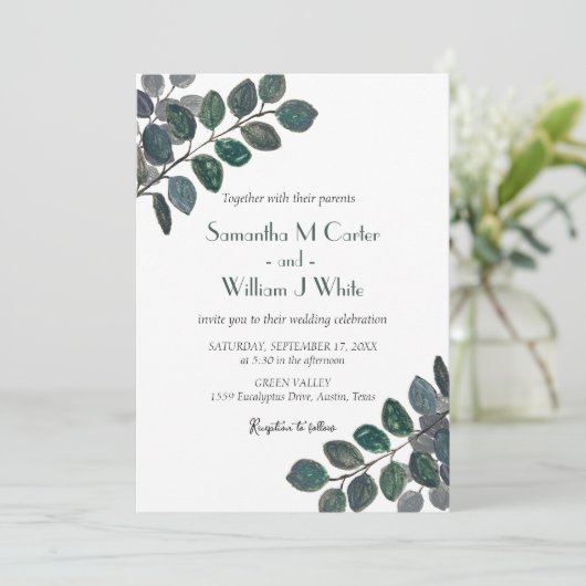 Invitation Végétation botanique rustique Eucalyptus (Debout devant)