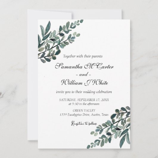 Invitation Végétation botanique rustique Eucalyptus (Devant)