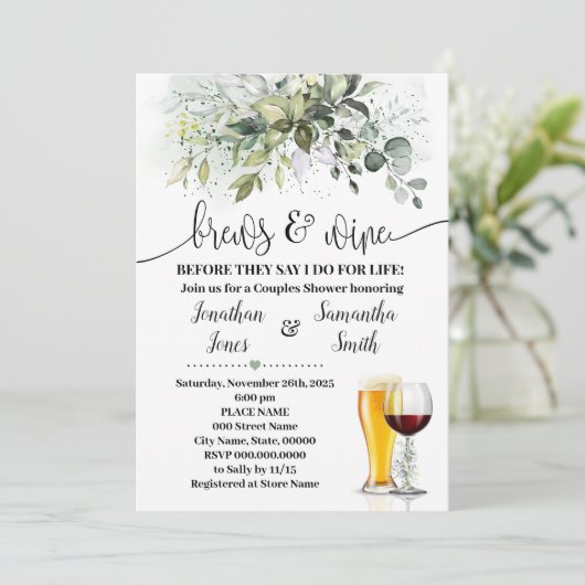 Invitation Végétation brasse et vin Couples Douche (Debout devant)