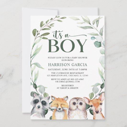 Invitation Végétation C'est un garçon Baby shower d'animaux d (Devant)