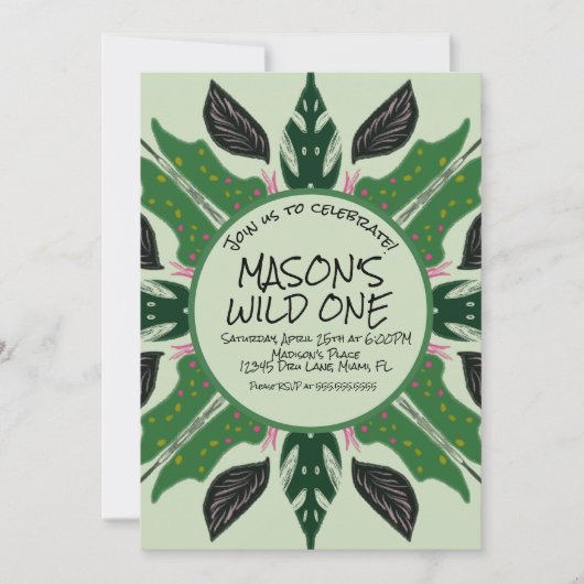Invitation Végétation de jungle dessinée à la main Fête zoo (Devant)