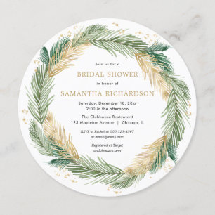 Invitation Végétation de la couronne de Noël Pin d'or douche