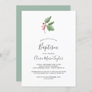 Invitation Végétation de Noël & Baptême de Berry Rouge