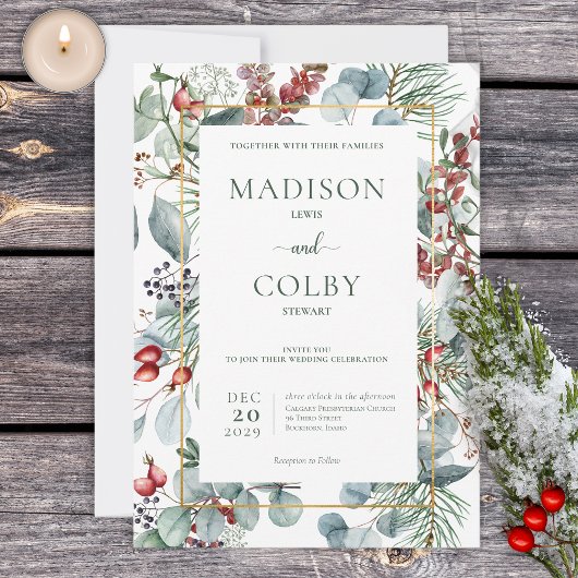 Invitation Végétation de Noël d'hiver Mariage blanc