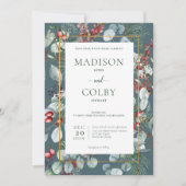 Invitation Végétation de Noël d'hiver Mariage Turquoise (Devant)