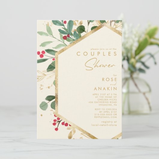 Invitation Végétation de Noël moderne | Crème Couples Douche (Debout devant)