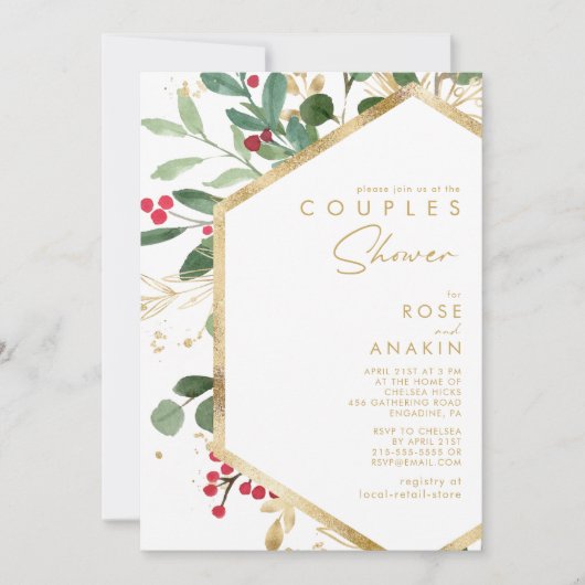 Invitation Végétation de Noël moderne | Douche Couples Blanch (Devant)