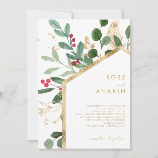 Invitation Végétation de Noël moderne | Mariage blanc (Devant)
