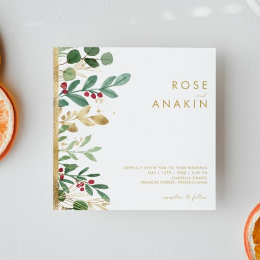 Invitation Végétation de Noël moderne | Mariage Carré blanc