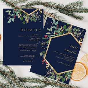 Invitation Végétation de Noël moderne   Marine tout en un