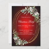 Invitation Végétation de pin cône or rouge fête de Noël (Devant)