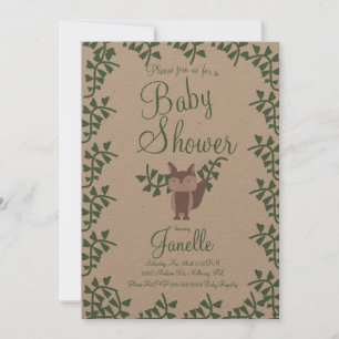 Invitation Végétation de renard de bois Baby shower rustique