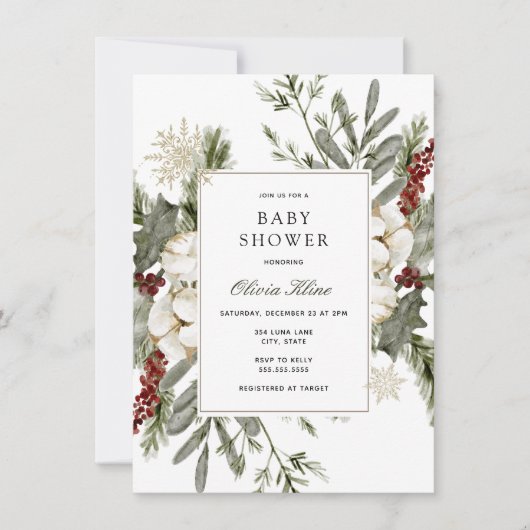 Invitation Végétation d'hiver et Baby shower Floral (Devant)