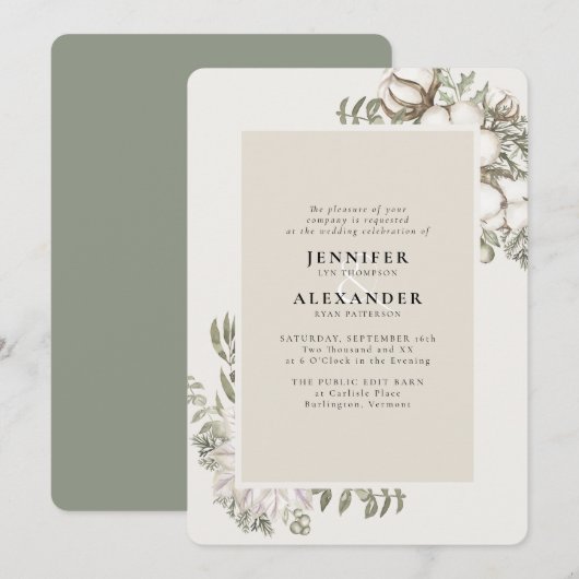 Invitation Végétation d'hiver Floral Green Moss Mariage (Devant / Derrière)