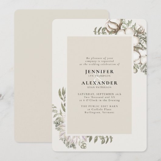 Invitation Végétation d'hiver Floral Ivory Cream Mariage (Devant / Derrière)