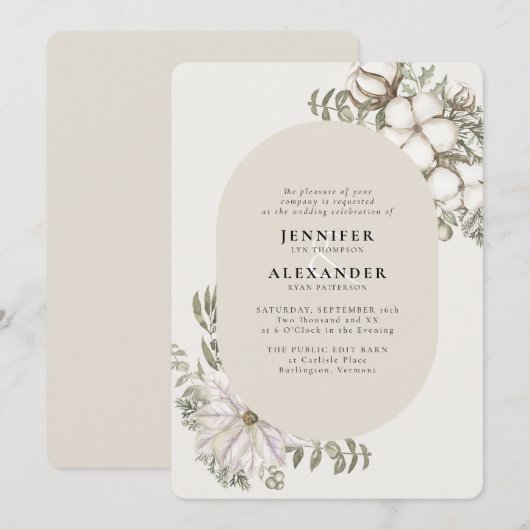 Invitation Végétation d'hiver Floral Oval Cream Mariage d'ivo (Devant / Derrière)