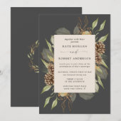 Invitation Végétation d'hiver Golden Elegant Mariage Invitati (Devant / Derrière)