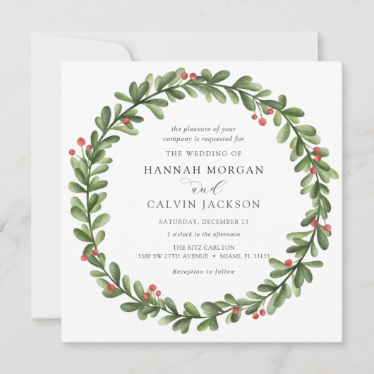 Invitation Végétation d'hiver Holly Mariage (Devant)