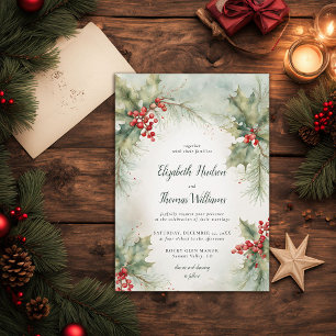Invitation Végétation d'hiver Noël Moderne Vintage Mariage