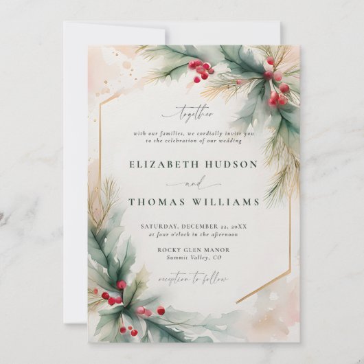 Invitation Végétation d'hiver Noël Rouge Mariage élégant (Devant)